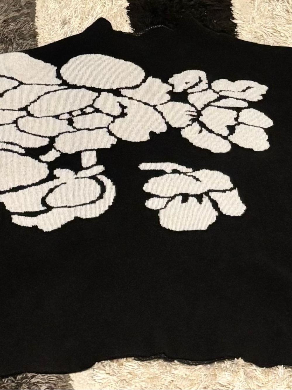 Tribal 1X Black White Floral Knit Sweater